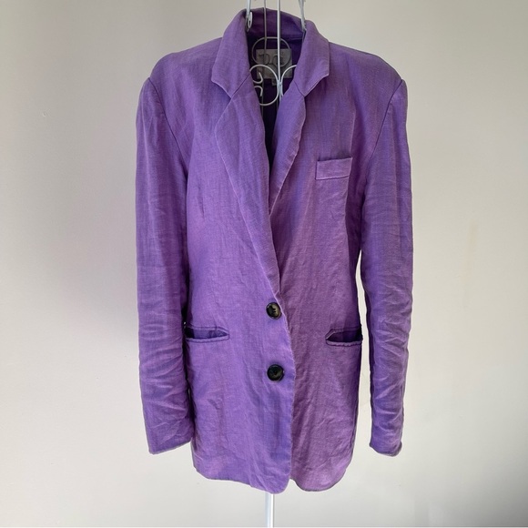 Ronny Kobo Klover Linen Blazer padded shoulder button purple lilac SZ XS lined - Picture 3 of 13